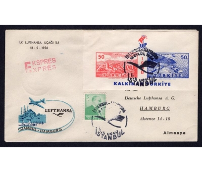 CUMH.FDC 1956 İLK UÇUŞ LUFTHANS İST.-HAMBURG(MA-2)