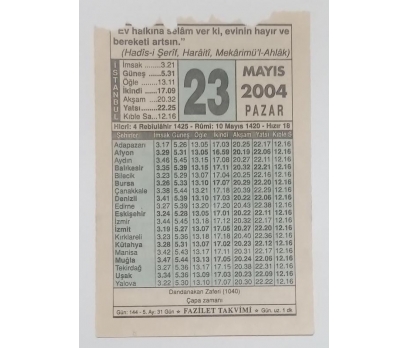 Fazilet Takvimi Yaprağı 23 Mayıs 2004