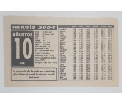 Nergis Takvim Yaprağı 10 Ağustos 2004