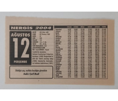 Nergis Takvim Yaprağı 12 Ağustos 2004