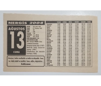 Nergis Takvim Yaprağı 13 Ağustos 2004