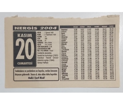 Nergis Takvim Yaprağı 20 Kasım 2004