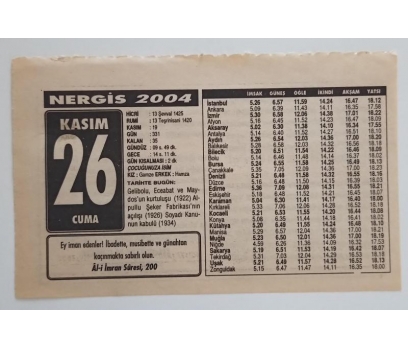 Nergis Takvim Yaprağı 26 Kasım 2004