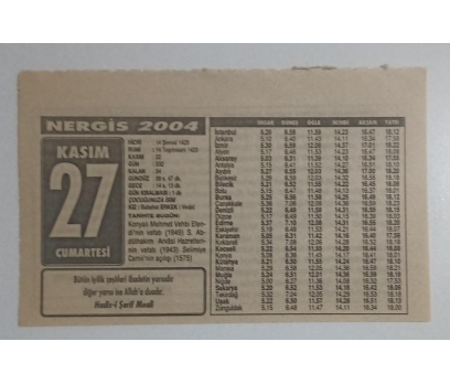 Nergis Takvim Yaprağı 27 Kasım 2004