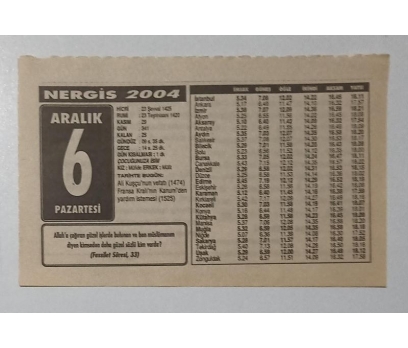 Nergis Takvim Yaprağı 6 Aralık 2004