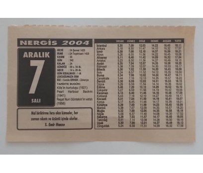 Nergis Takvim Yaprağı 7 Aralık 2004